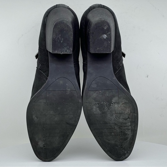 Franco Sarto Heeled Moto Boots Ankle Booties Black Leather Boho Western Fall - Picture 12 of 15